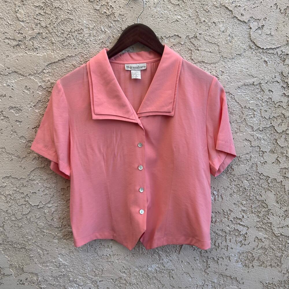 Vintage Dressbarn Large Collar Button Front Copped Blouse Size Womens M